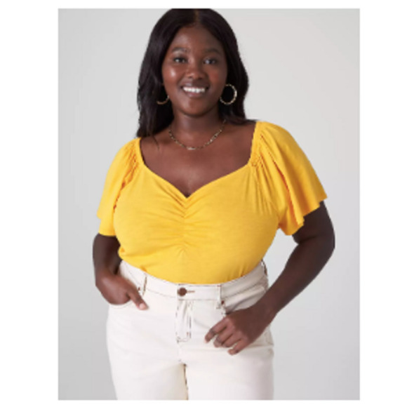 Lane Bryant‎ Flutter-Sleeve Sweetheart-Neck Top Citrus Yellow-Orange Sz 22/24 - Picture 1 of 10